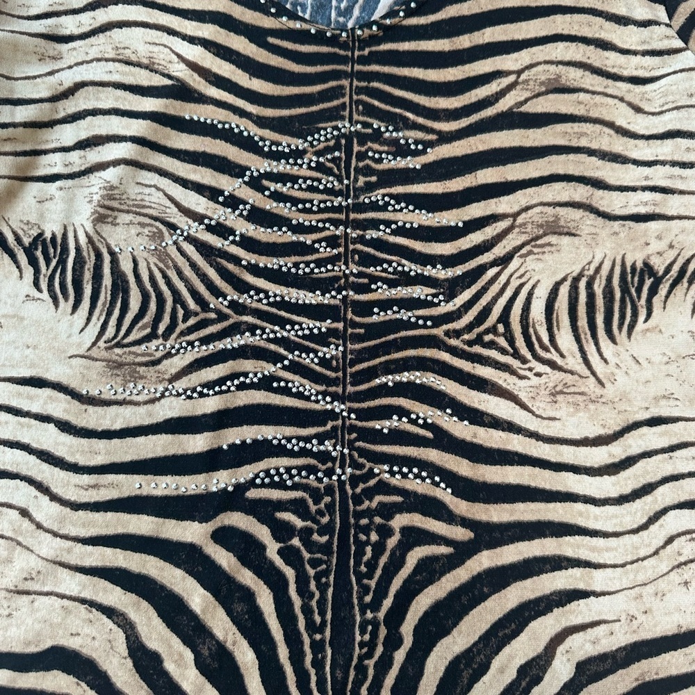 Vintage Tiger Print Sparkly V-neck Top 3/4 Sleeves - Picture 3 of 8